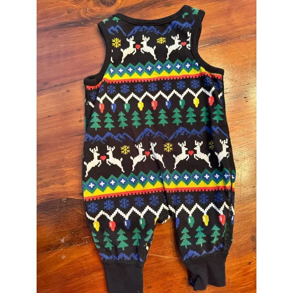 Hanna Andersson Fair Isle Romper Christmas Reindeer Tree Unisex 0-3 mo